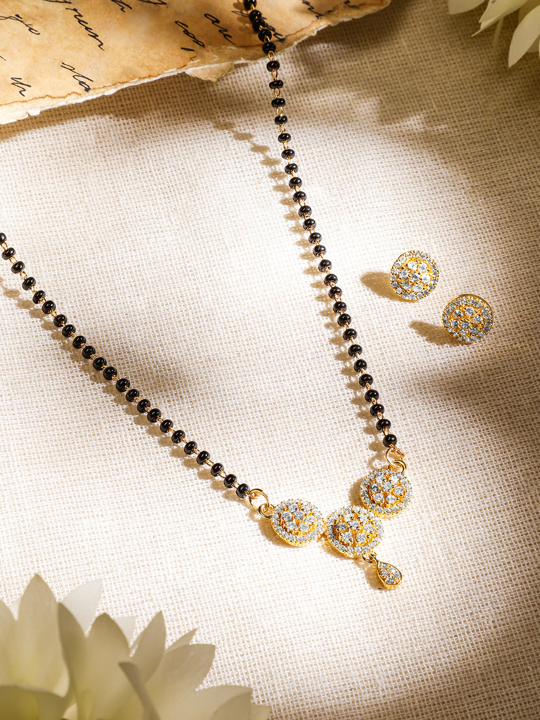 Floral American Diamond Zirconia Mangalsutra With Studs