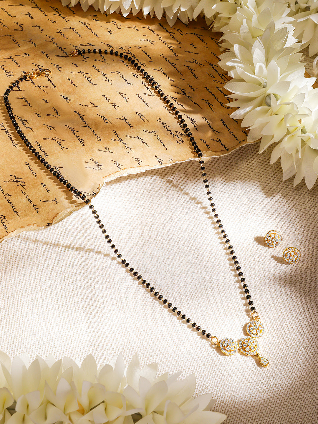Floral American Diamond Zirconia Mangalsutra With Studs
