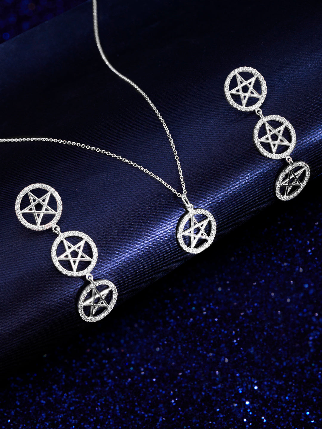 Wentra 925 Silver Shine As A Star Pendant Necklace Set.