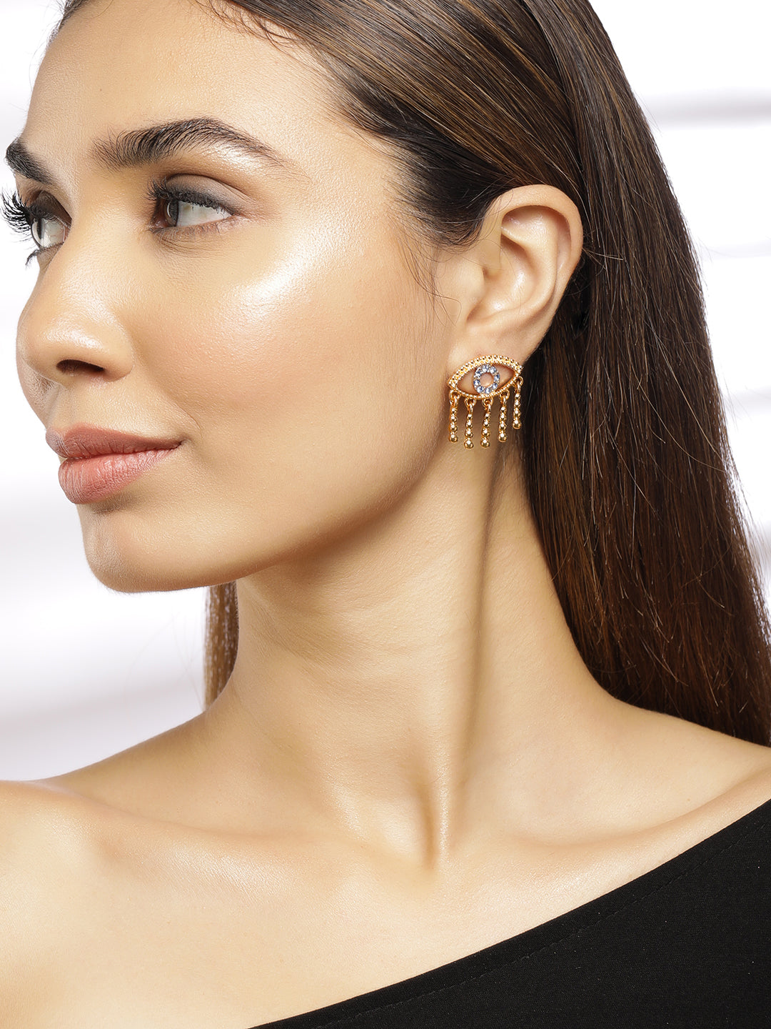 Blue Evil Eye Gold Drop Studs