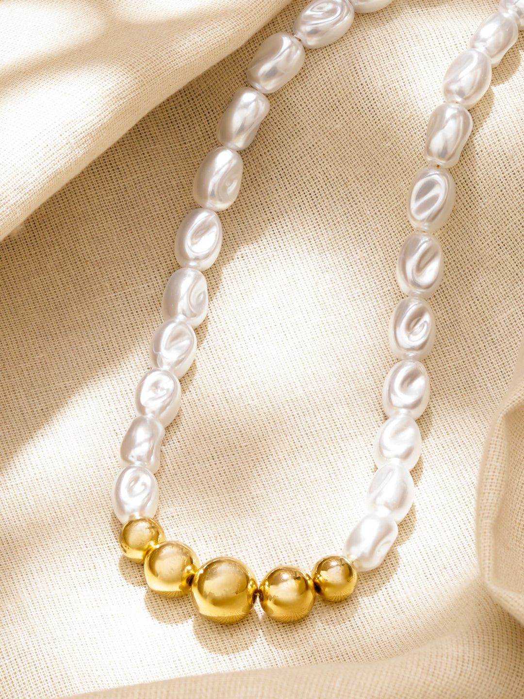 Gold Beaded Pearl Necklace