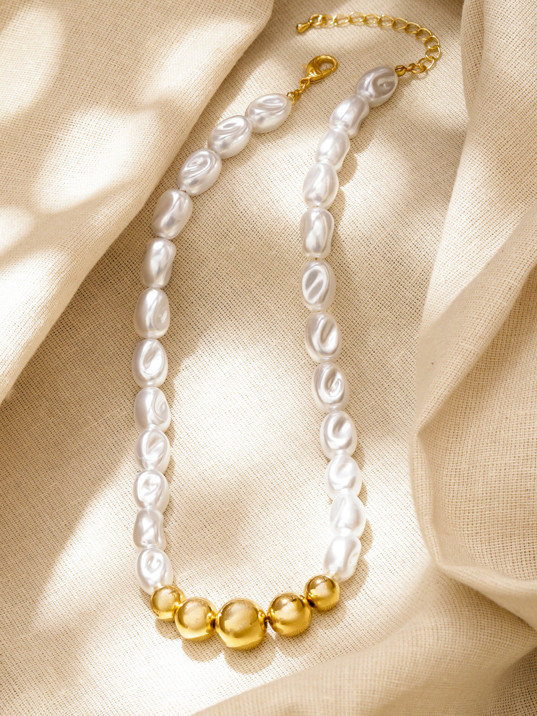 Gold Beaded Pearl Necklace