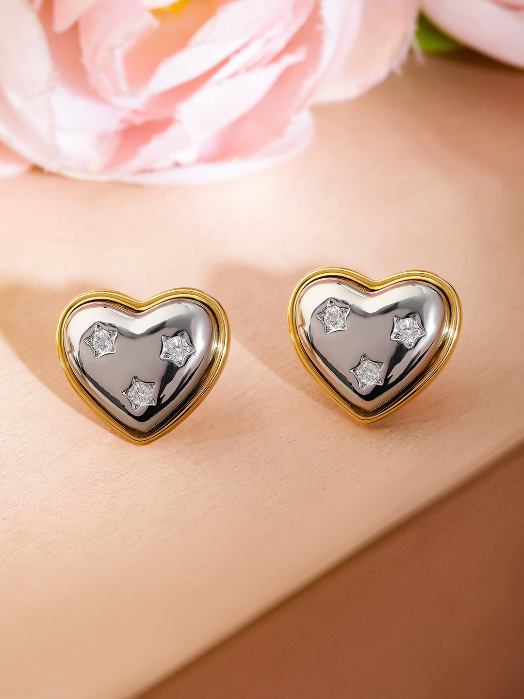 Two-Toned Heart Stud Earrings