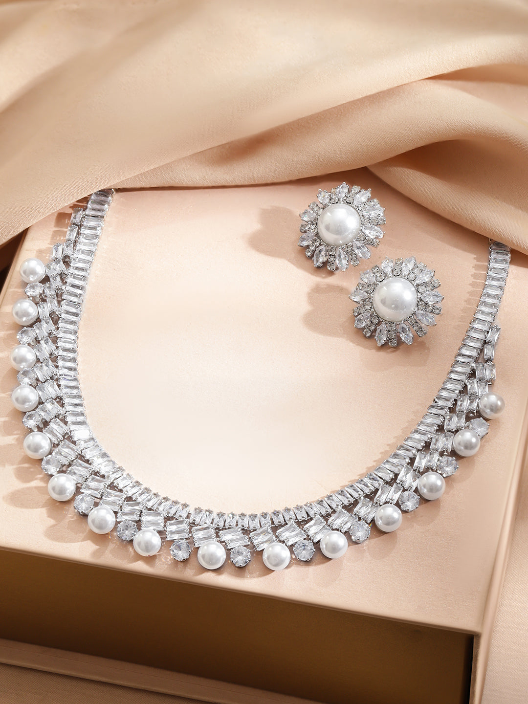 Crystal & Pearl Embellished Necklace Set