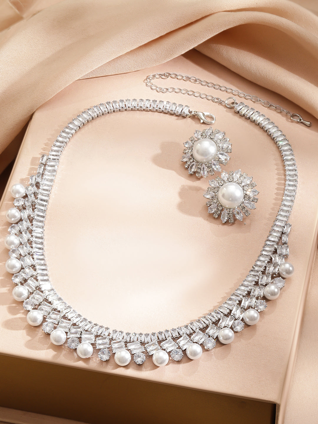 Crystal & Pearl Embellished Necklace Set
