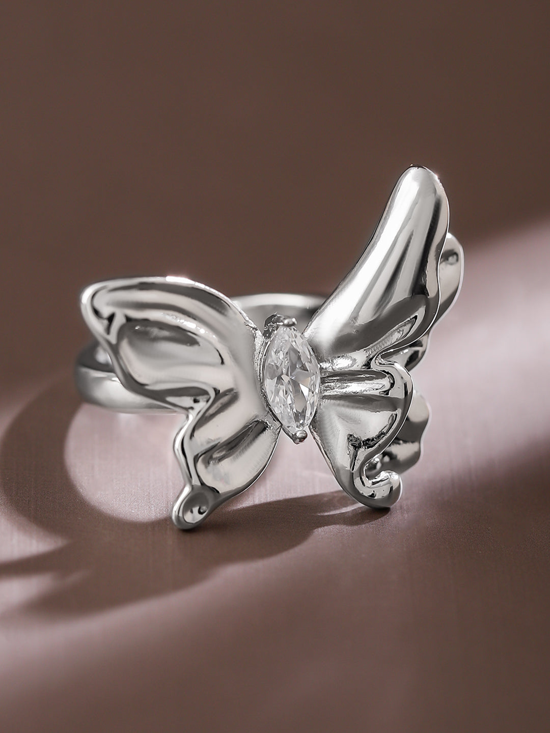 Wentra Voguish Rhodium-Plated Butterfly Design Statement Adjustable Ring