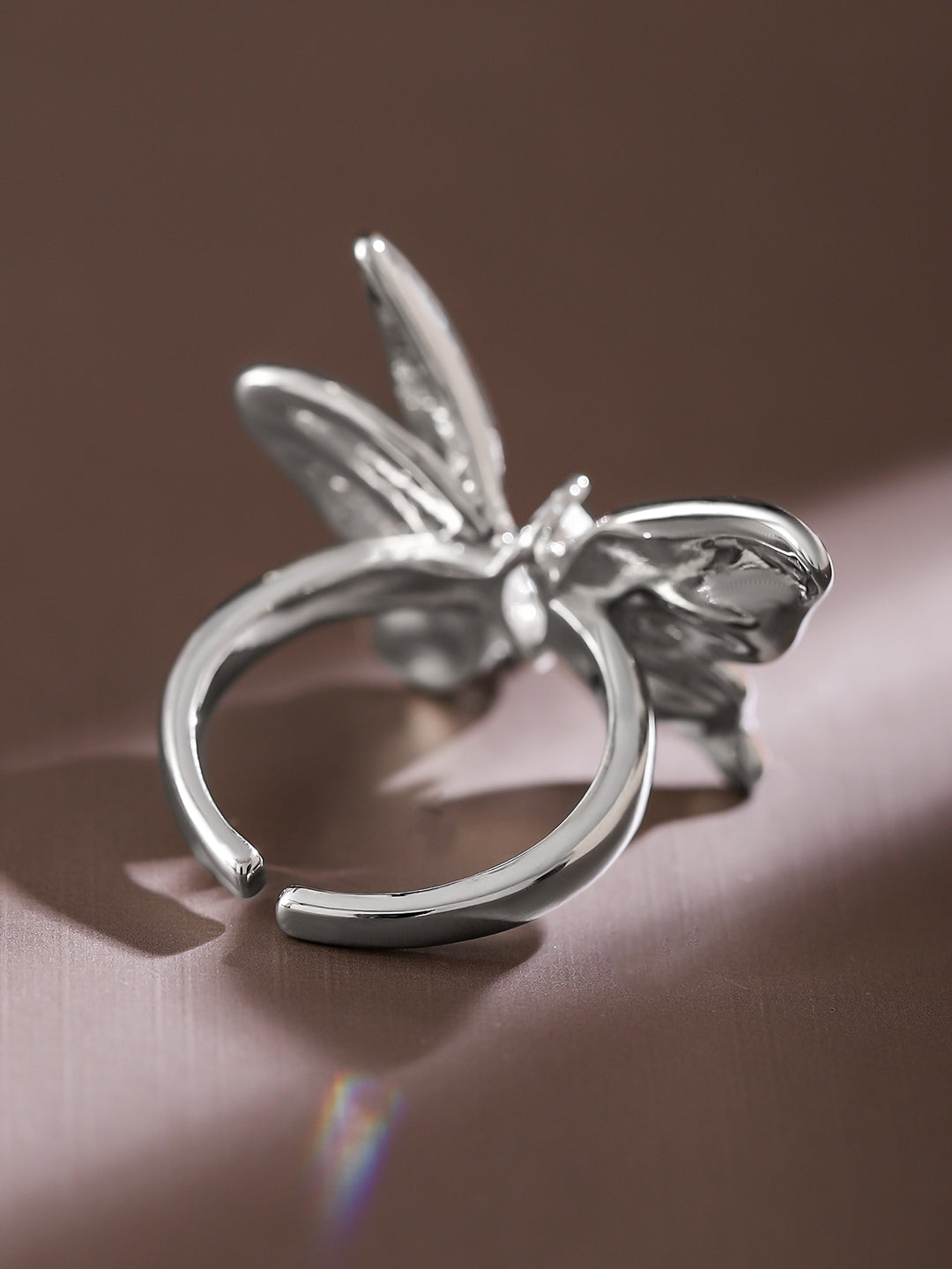 Wentra Voguish Rhodium-Plated Butterfly Design Statement Adjustable Ring