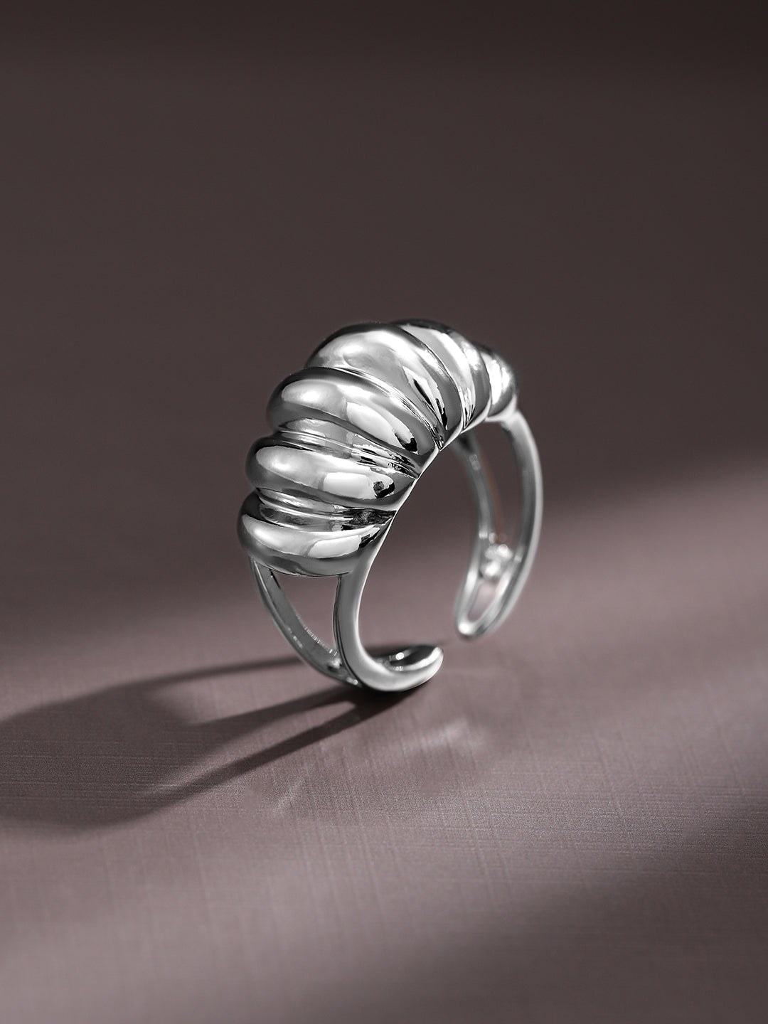 Wentra Voguish Rhodium-Plated Textured Dome Adjustable Statement Ring