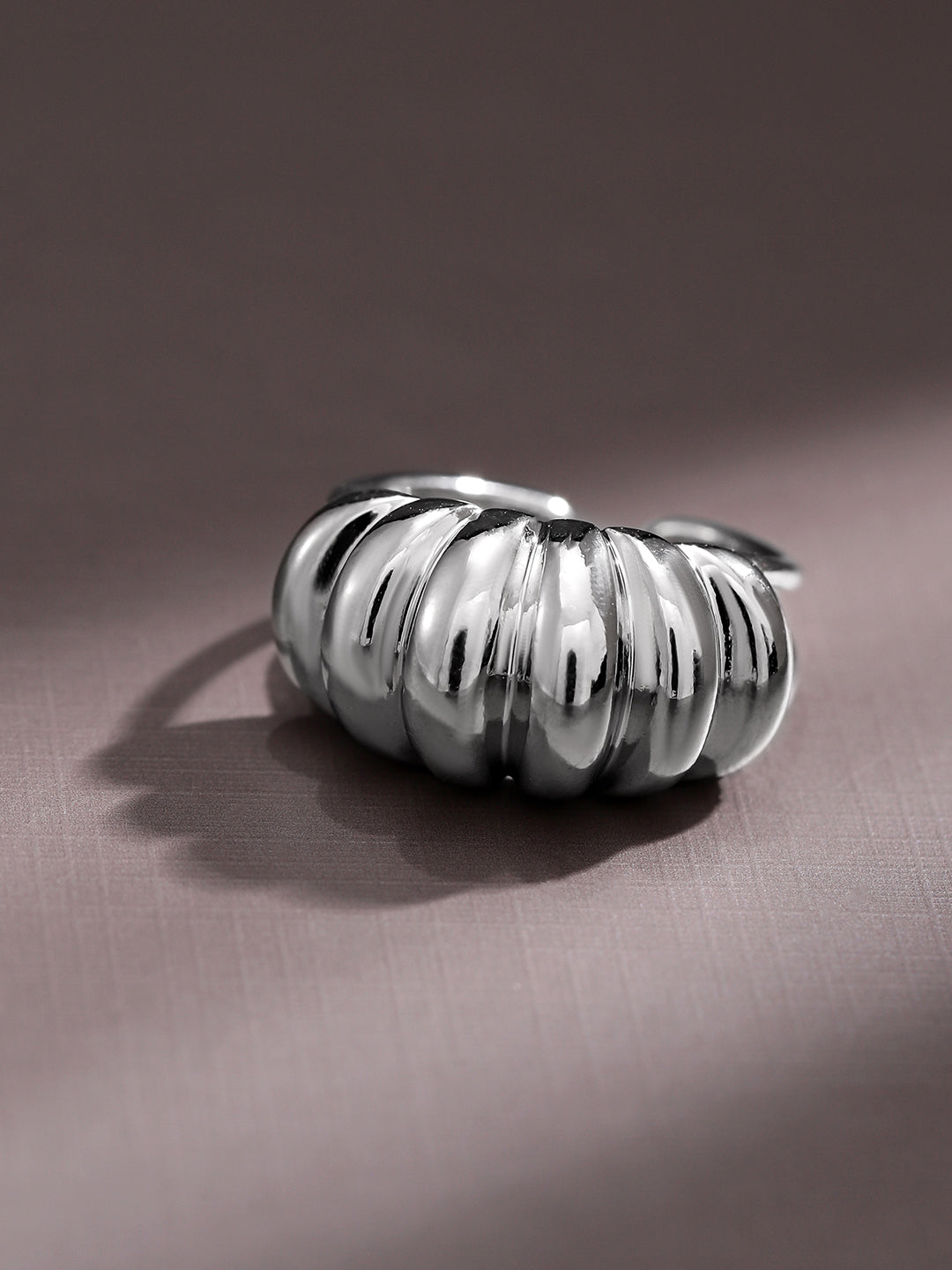 Wentra Voguish Rhodium-Plated Textured Dome Adjustable Statement Ring