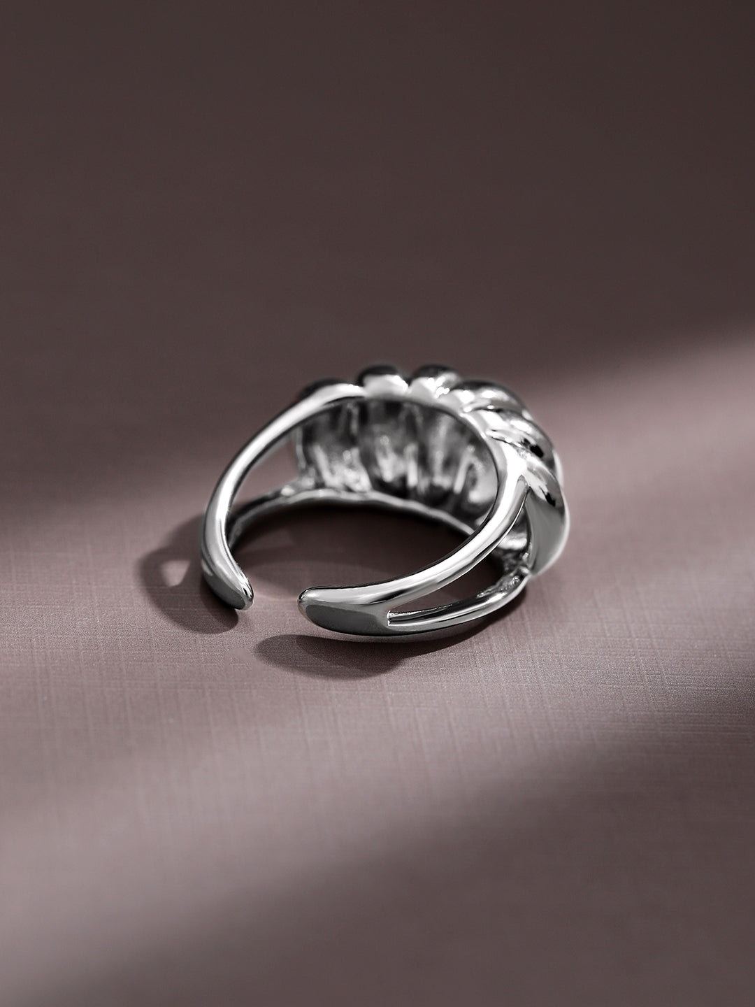 Wentra Voguish Rhodium-Plated Textured Dome Adjustable Statement Ring