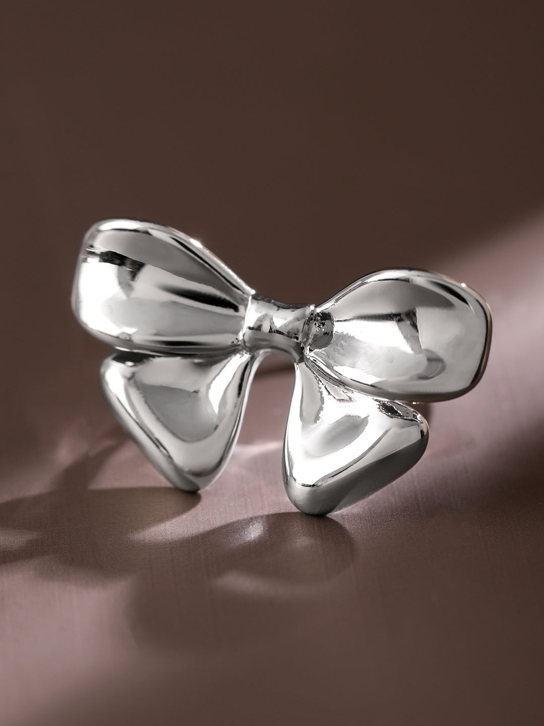 Wentra Voguish Rhodium-Plated Statement Bow Adjustable Ring