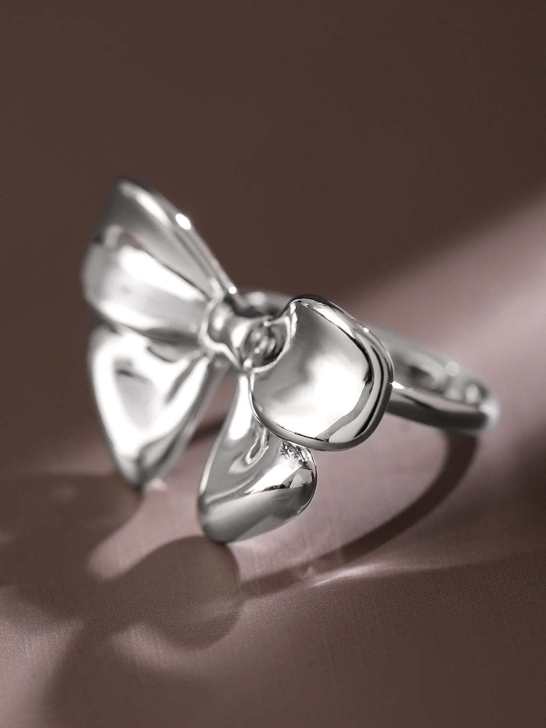 Wentra Voguish Rhodium-Plated Statement Bow Adjustable Ring