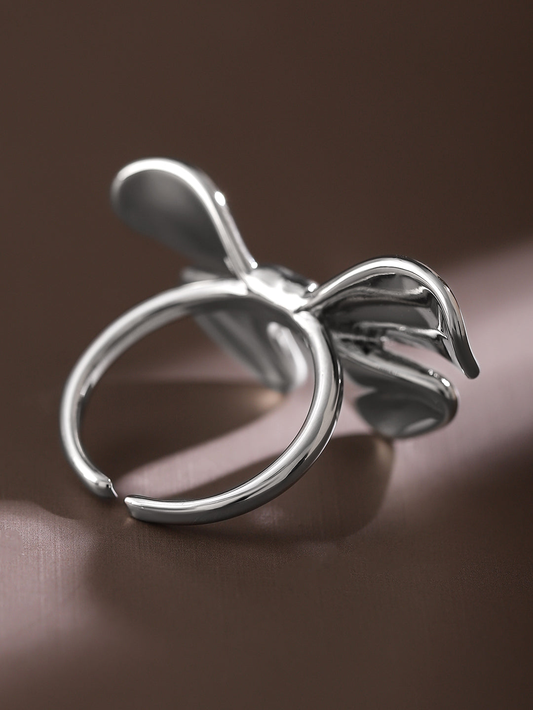 Wentra Voguish Rhodium-Plated Statement Bow Adjustable Ring