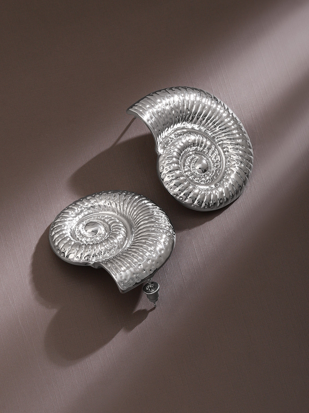 Gleaming Spiral Silver Shell Studs