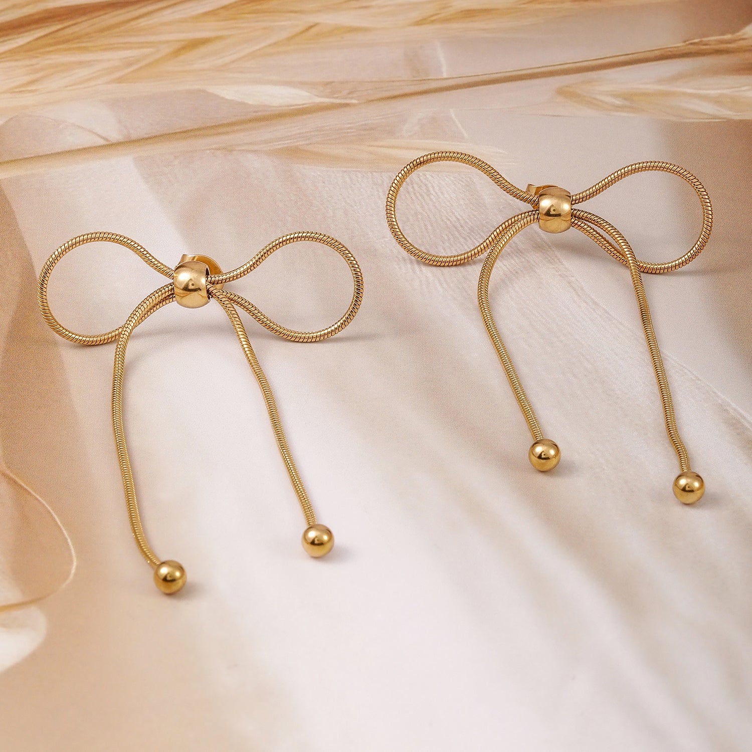 Golden Ribbon Drop Earrings