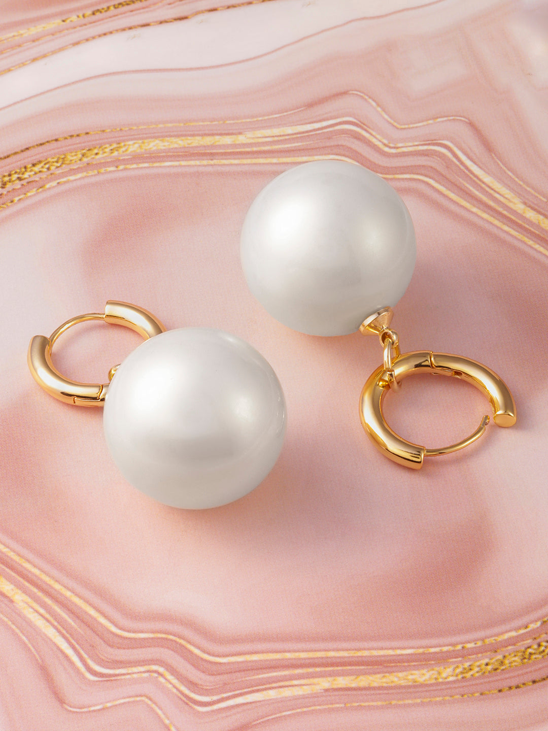Golden Circles Pearl Hoop Drops