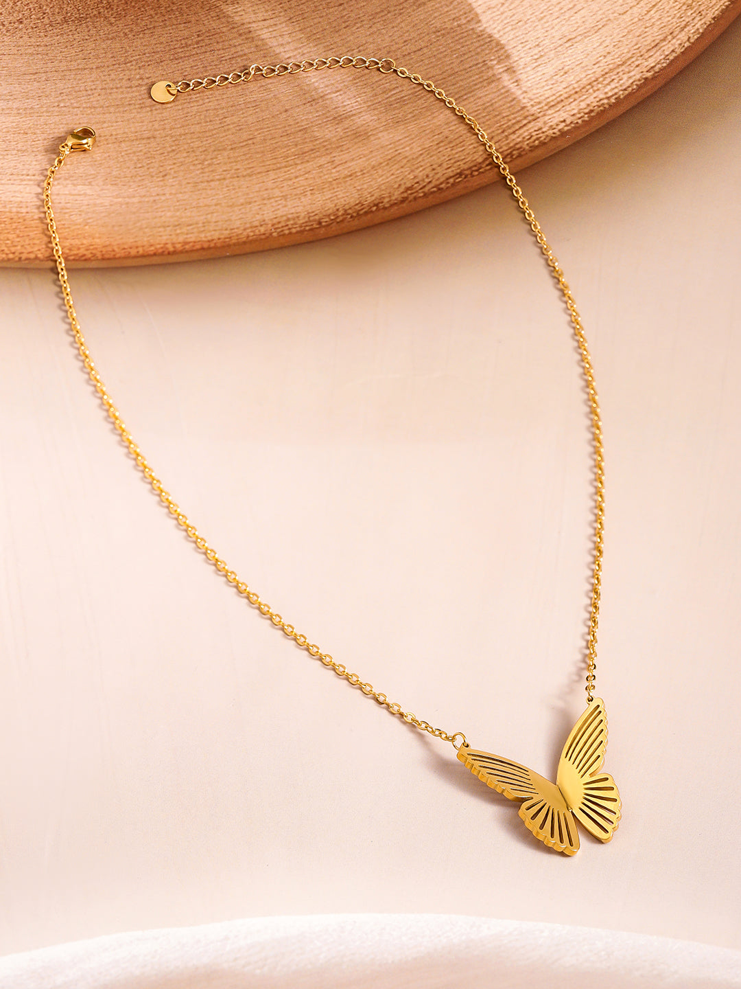 Gold Toned Butterfly Pendant For Women