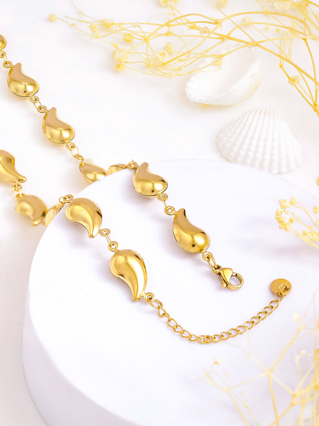 Teardrop Beaded Gold Toned Necklace