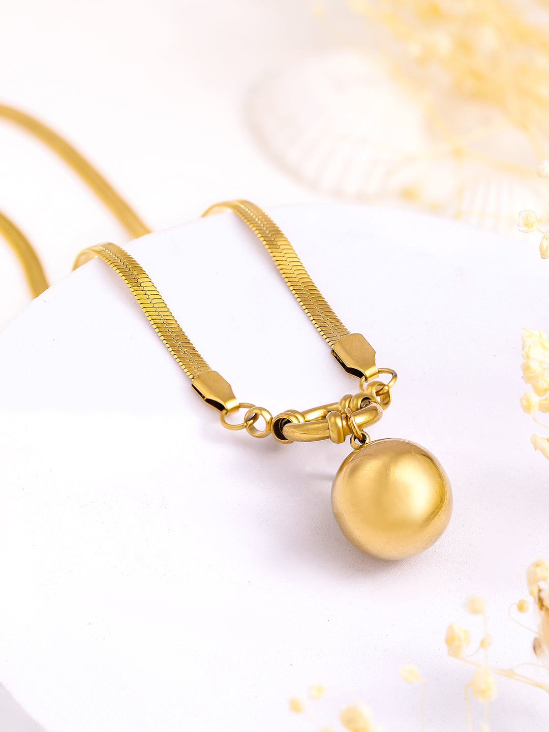 Wentra Voguish 18K Gold Plated Stainless Steel Tarnish-Free Waterproof Demi-Fine Ball Pendant Necklace