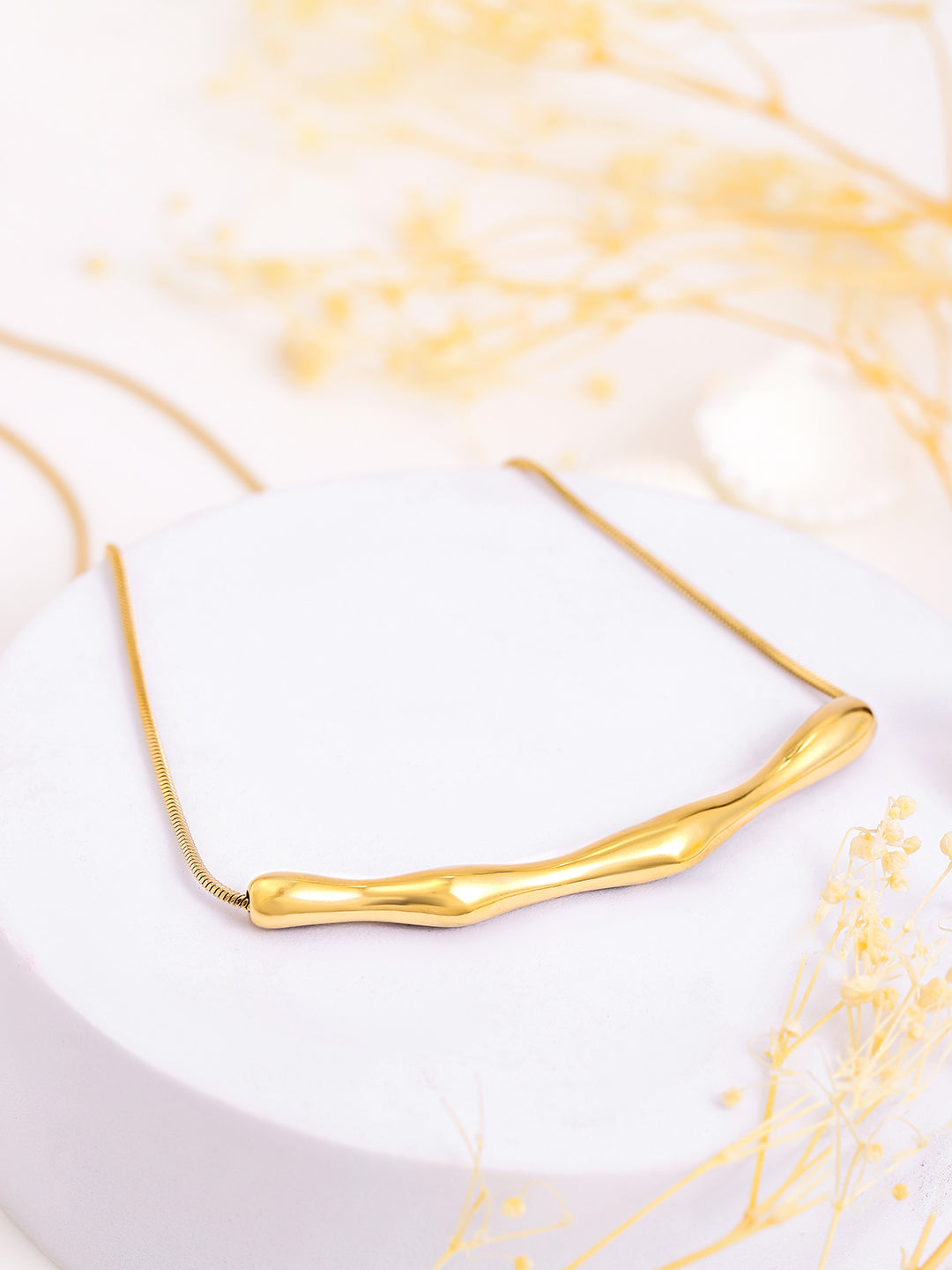 Gold Toned Abstract Organic Bar Necklace