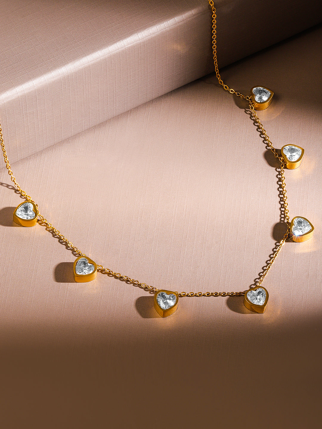 Crystal Heart Beaded Gold Necklace