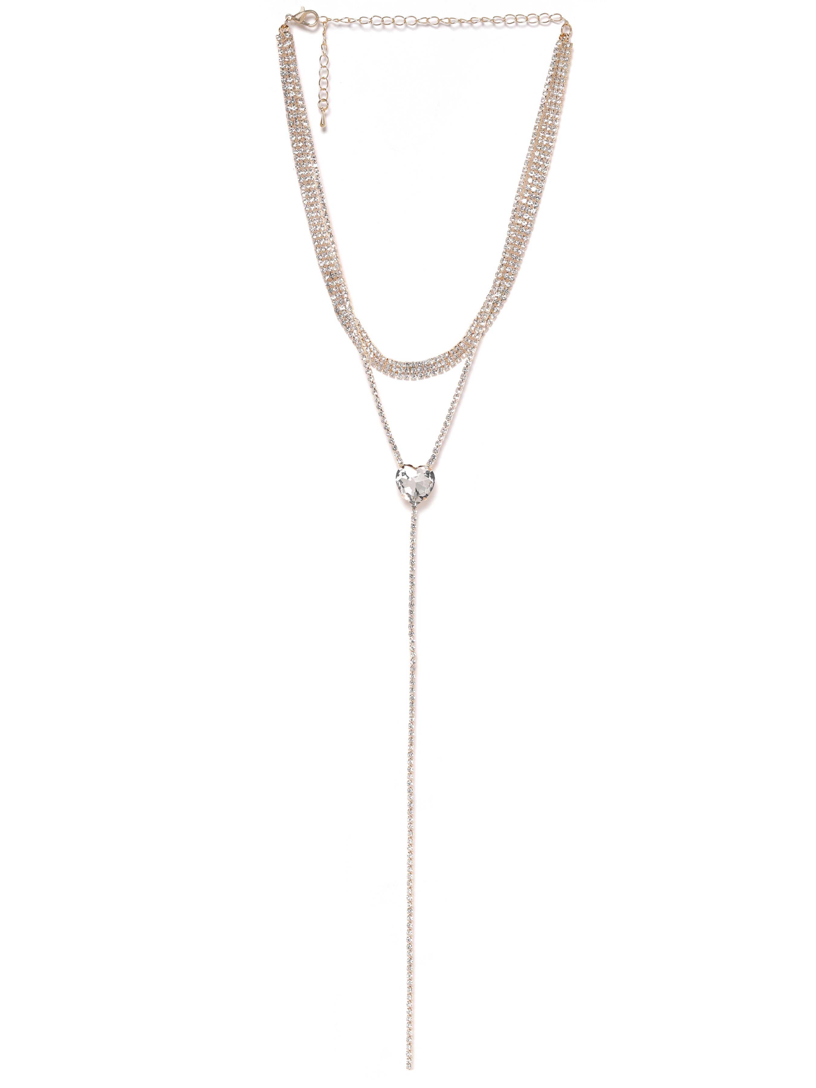 Shimmering Crystal Heart Studded Layered Necklace
