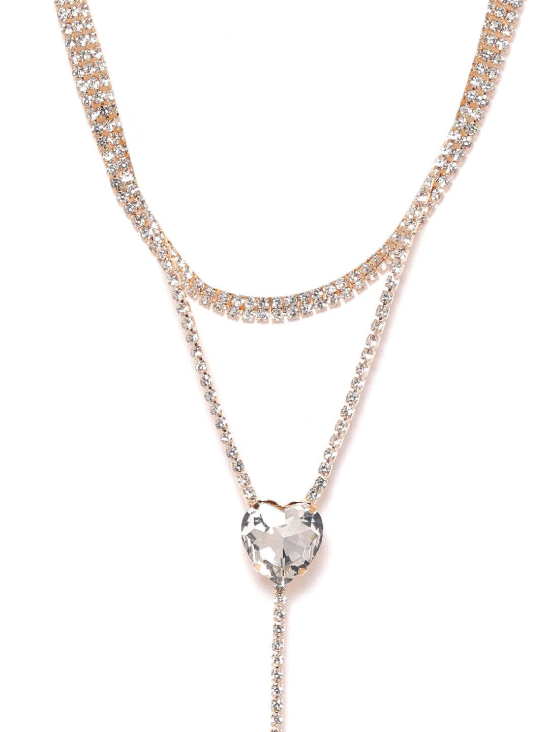 Shimmering Crystal Heart Studded Layered Necklace