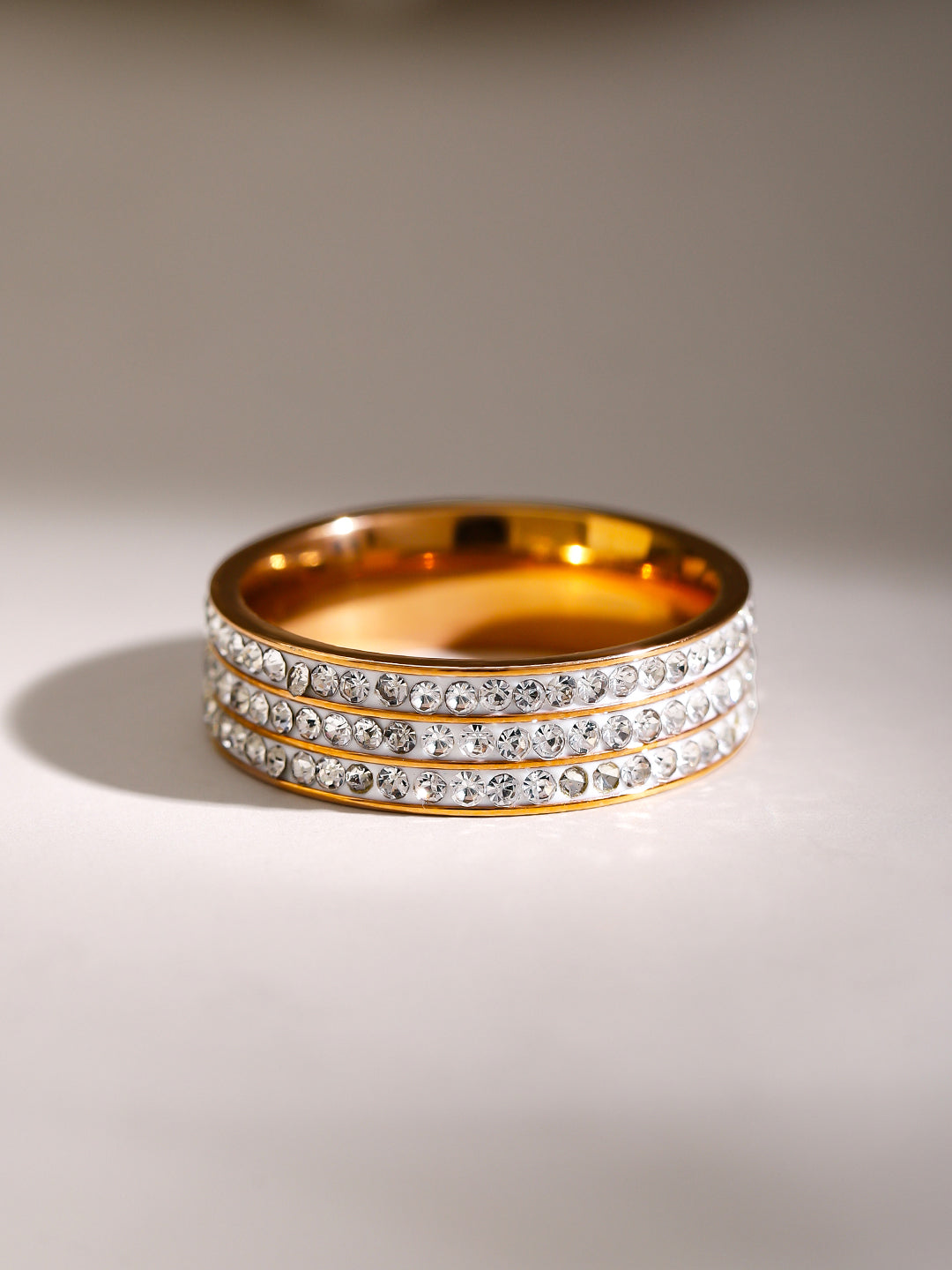 Triple Layer Eternity Gold Plated Stainless Steel Brand Ring