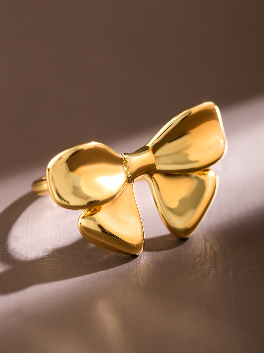 Wentra Voguish 18K Gold-Plated Bow Design Openable Adjustable Statement Ring
