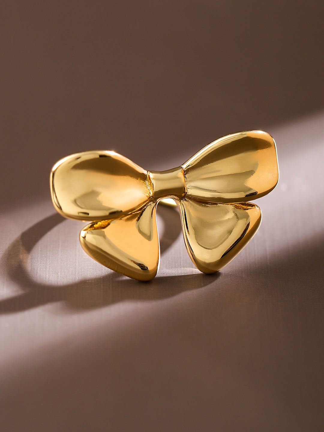 Wentra Voguish 18K Gold-Plated Bow Design Openable Adjustable Statement Ring