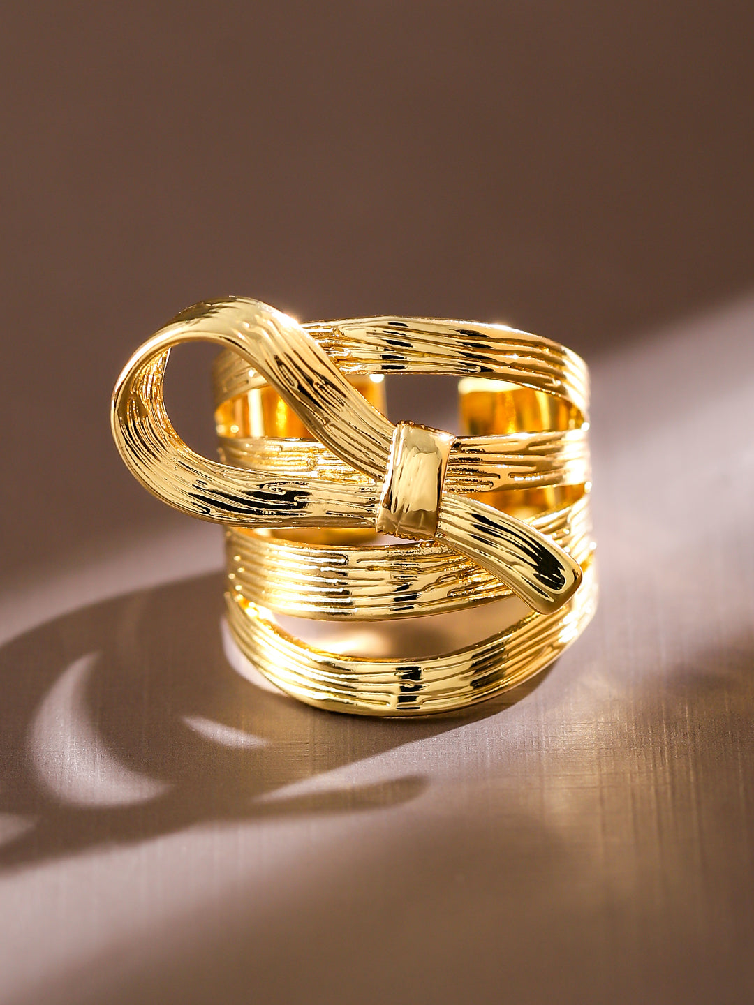 Wentra Voguish 18K Gold-Plated Textured Ribbon Statement Adjustable Ring
