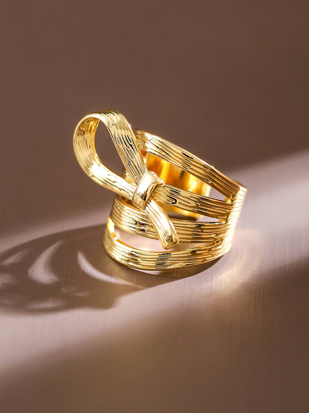 Wentra Voguish 18K Gold-Plated Textured Ribbon Statement Adjustable Ring