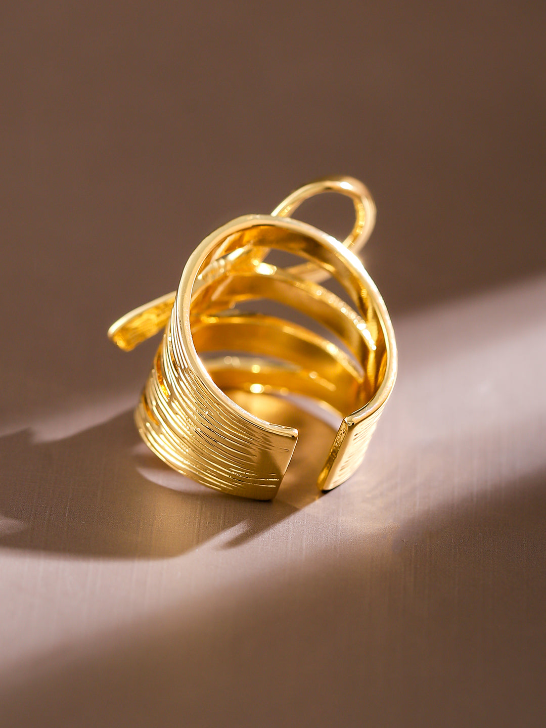 Wentra Voguish 18K Gold-Plated Textured Ribbon Statement Adjustable Ring