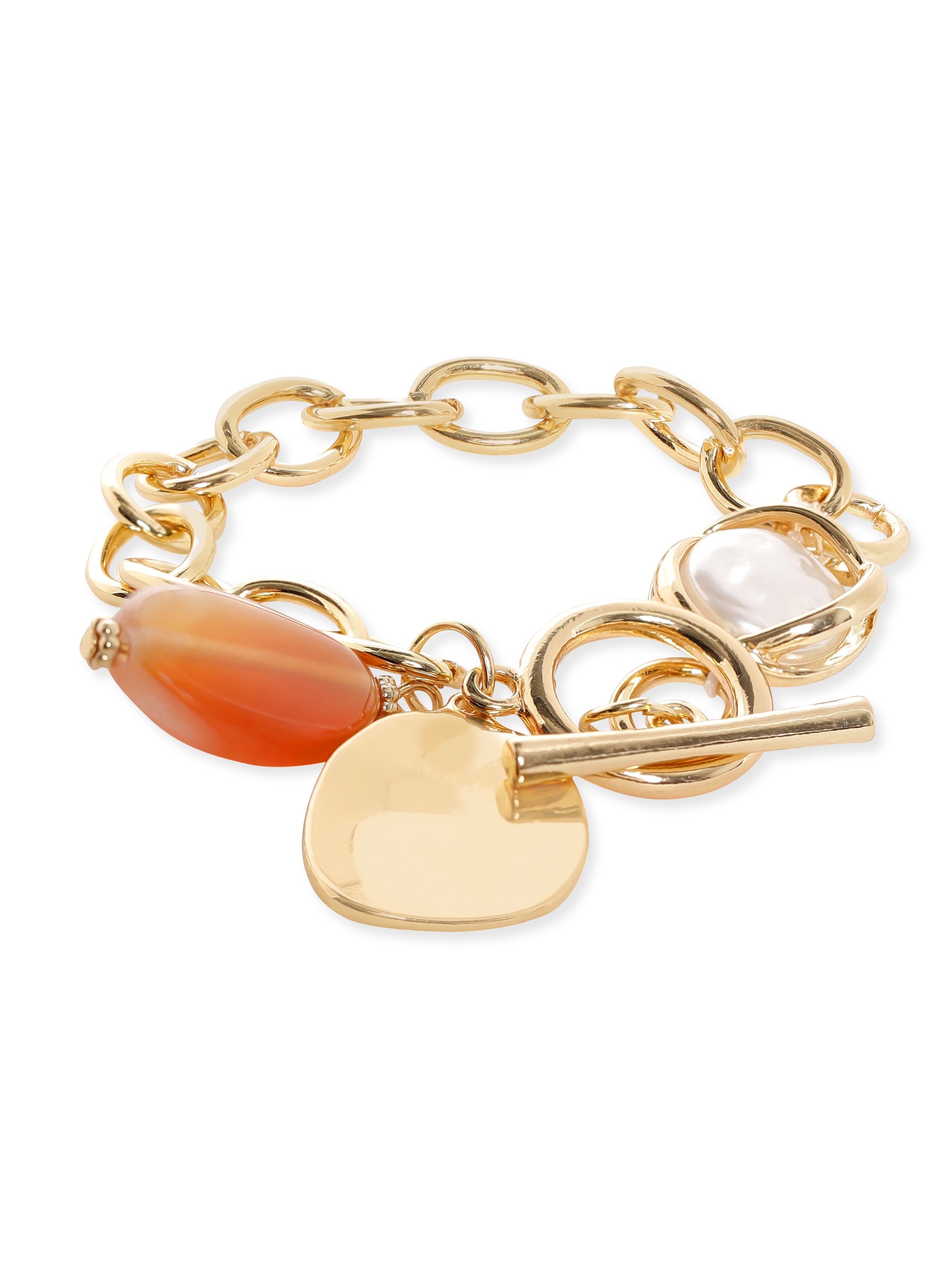 Wentra 18K Gold Plated Stainless Steel Tarnish-Free Waterproof Link Bracelet with Charms