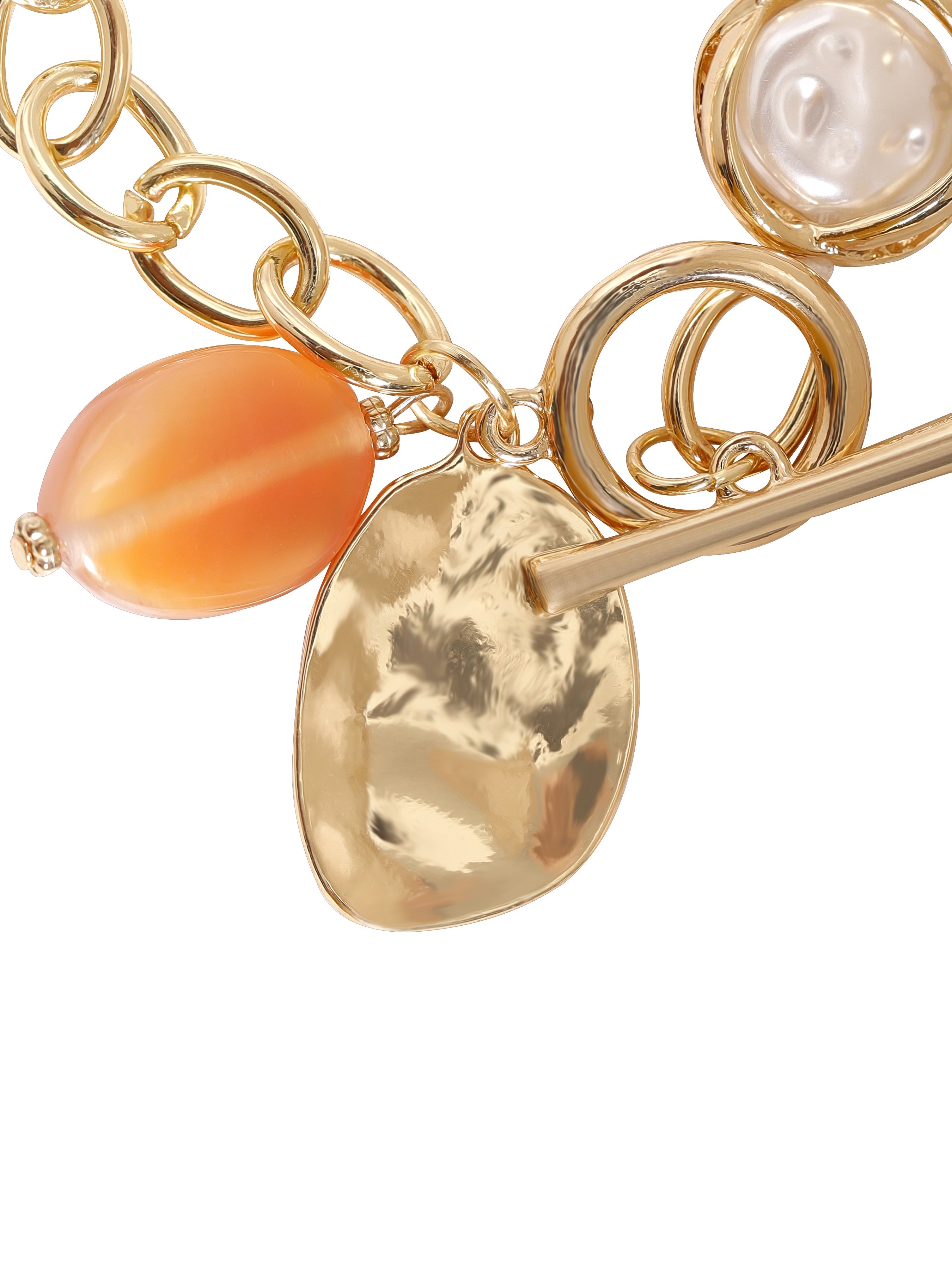 Wentra 18K Gold Plated Stainless Steel Tarnish-Free Waterproof Link Bracelet with Charms