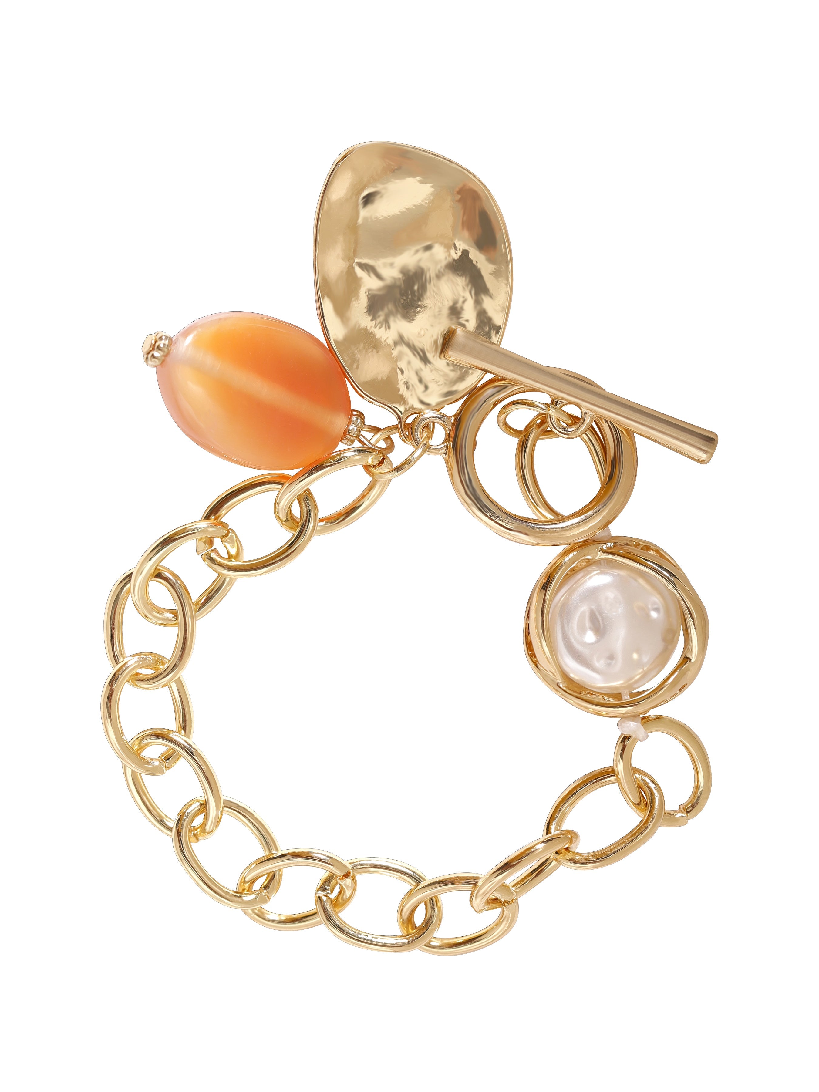 Wentra 18K Gold Plated Stainless Steel Tarnish-Free Waterproof Link Bracelet with Charms