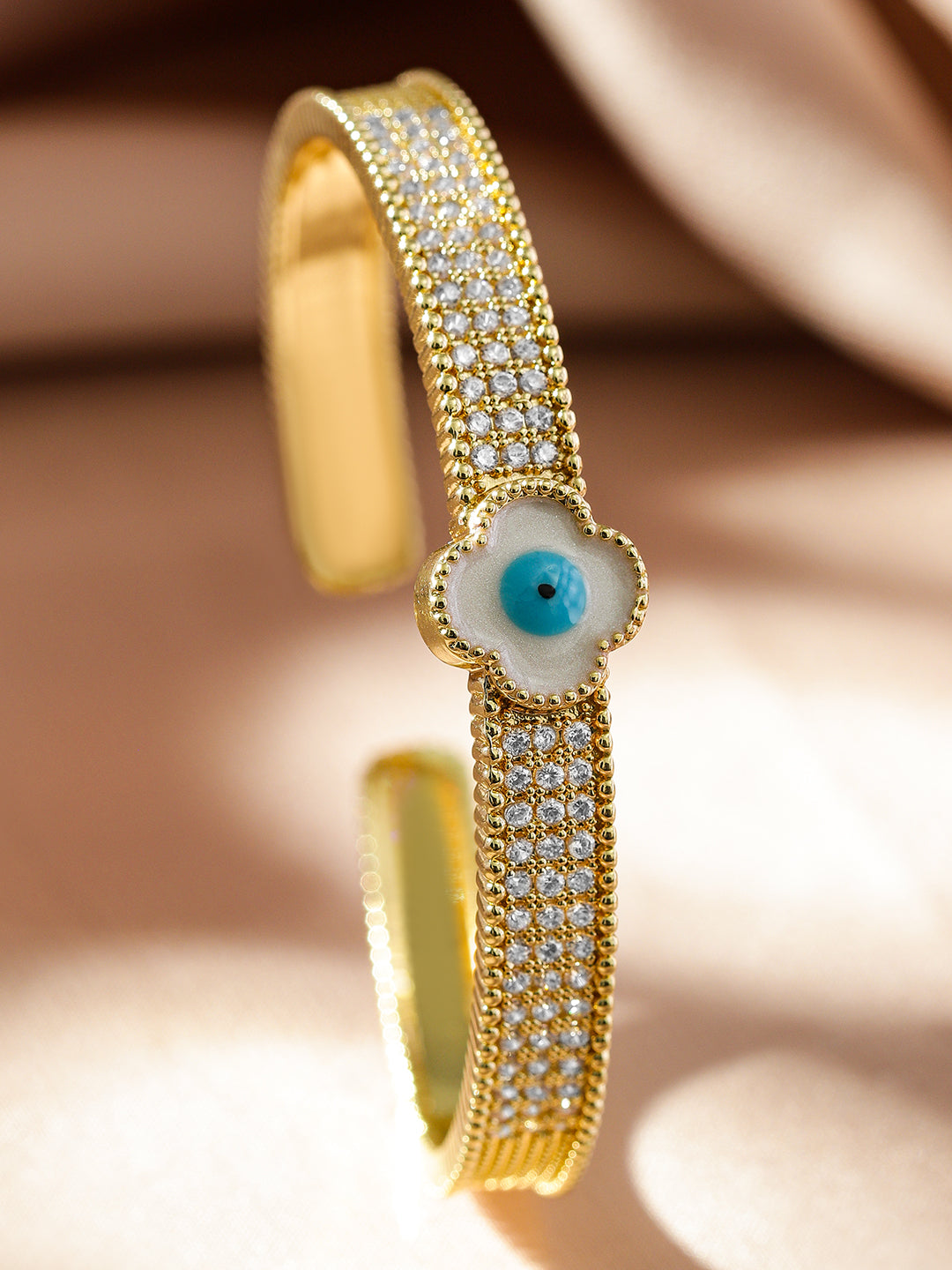 Wentra Voguish 22K Gold-Plated Evil Eye Cuff Bracelet with Cubic Zirconia Detailing