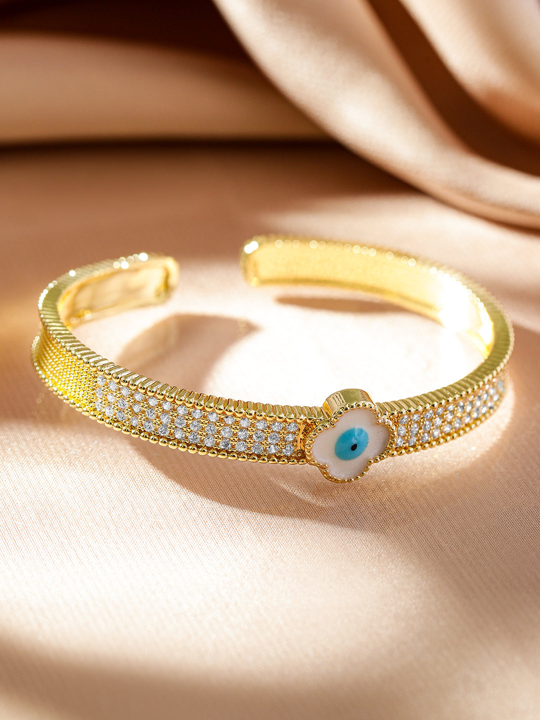 Wentra Voguish 22K Gold-Plated Evil Eye Cuff Bracelet with Cubic Zirconia Detailing