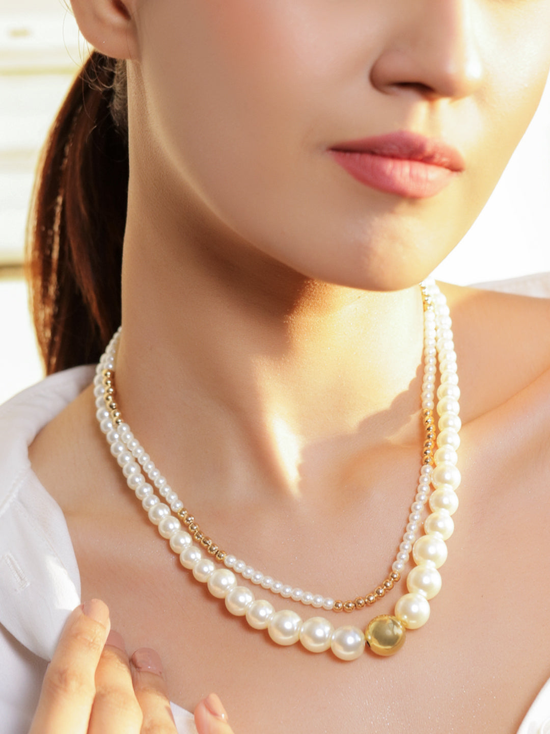 Gold & Pearl Beaded Dual Layered Necklace