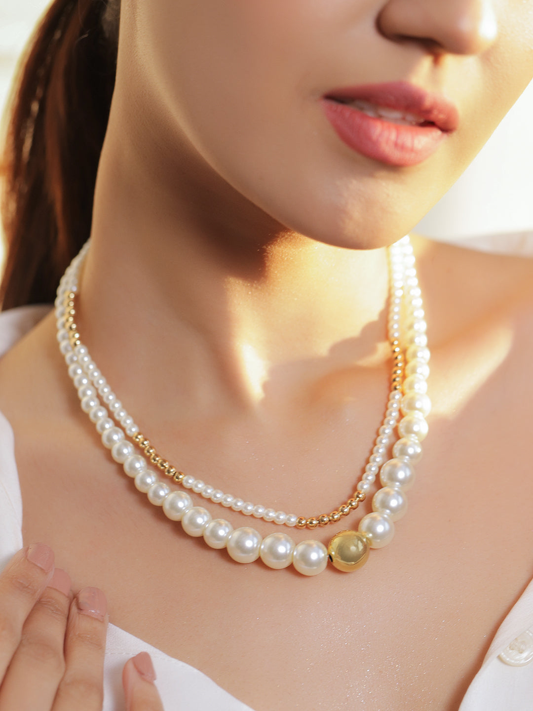 Gold & Pearl Beaded Dual Layered Necklace