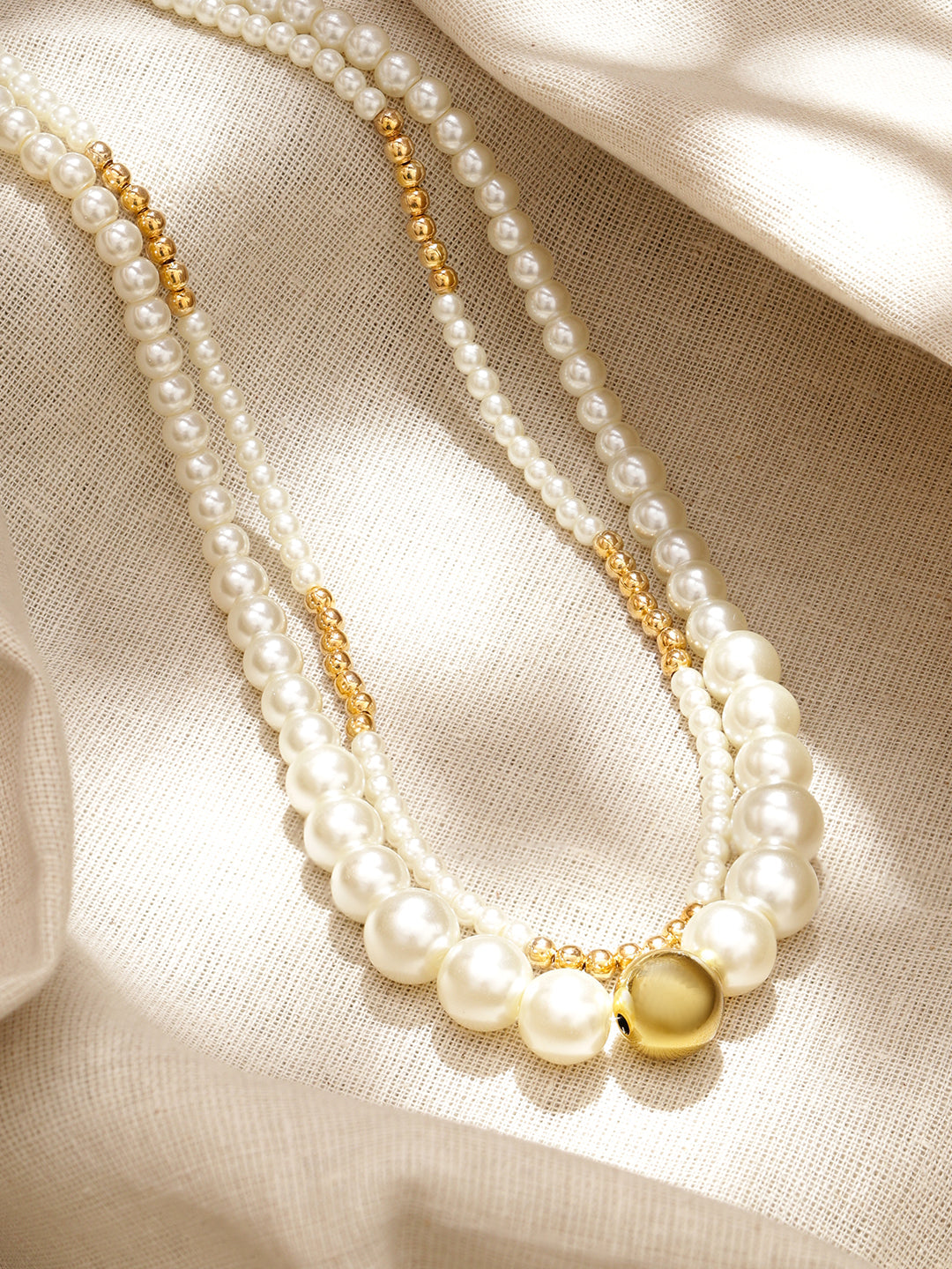Gold & Pearl Beaded Dual Layered Necklace