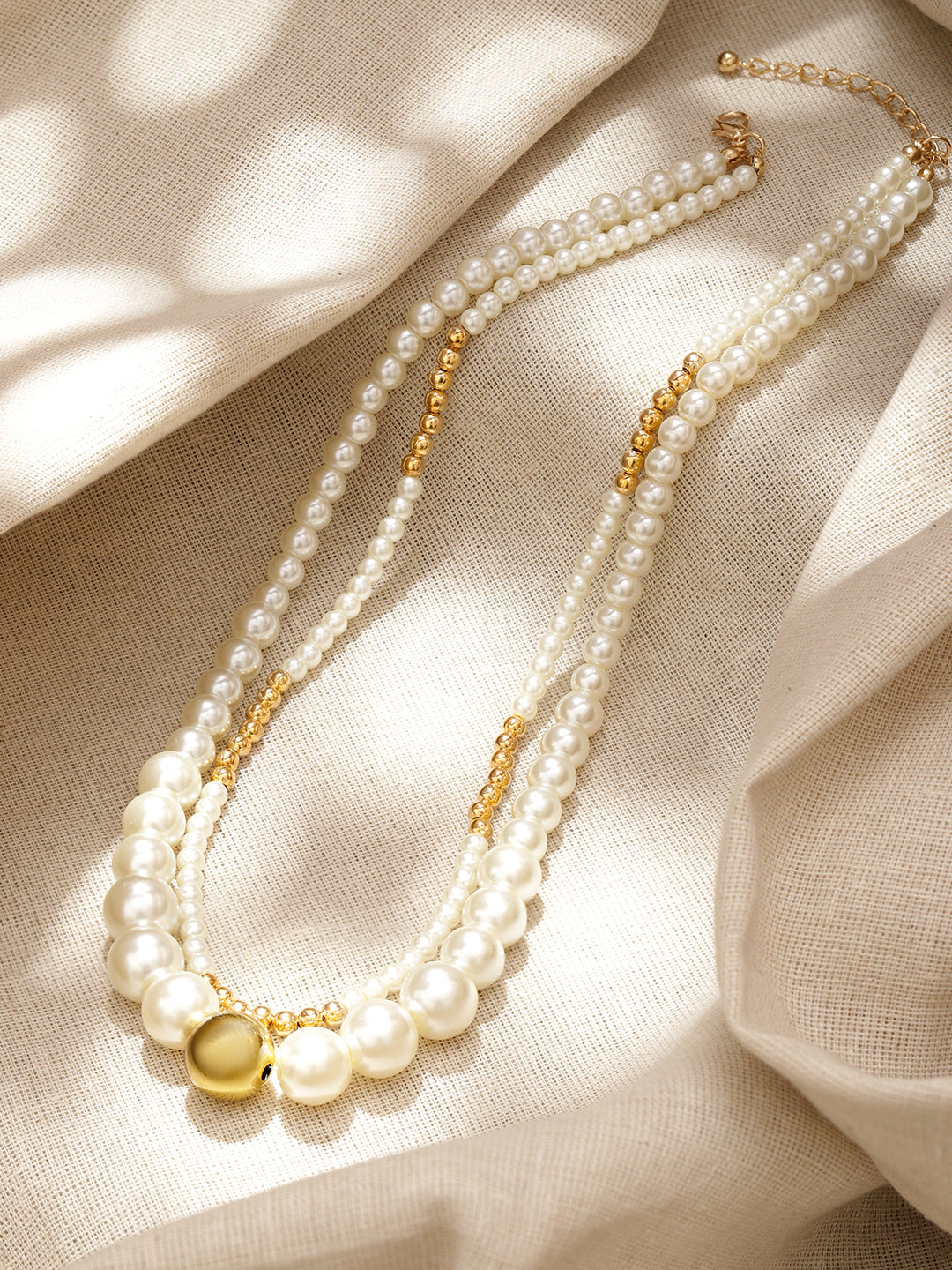 Gold & Pearl Beaded Dual Layered Necklace