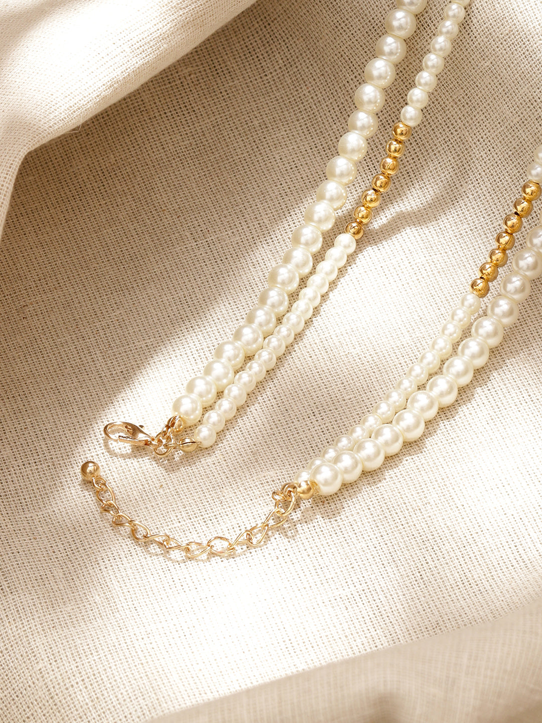 Gold & Pearl Beaded Dual Layered Necklace