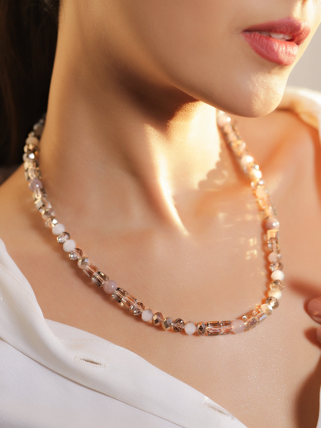Crystal Necklace With Multicolor Beads