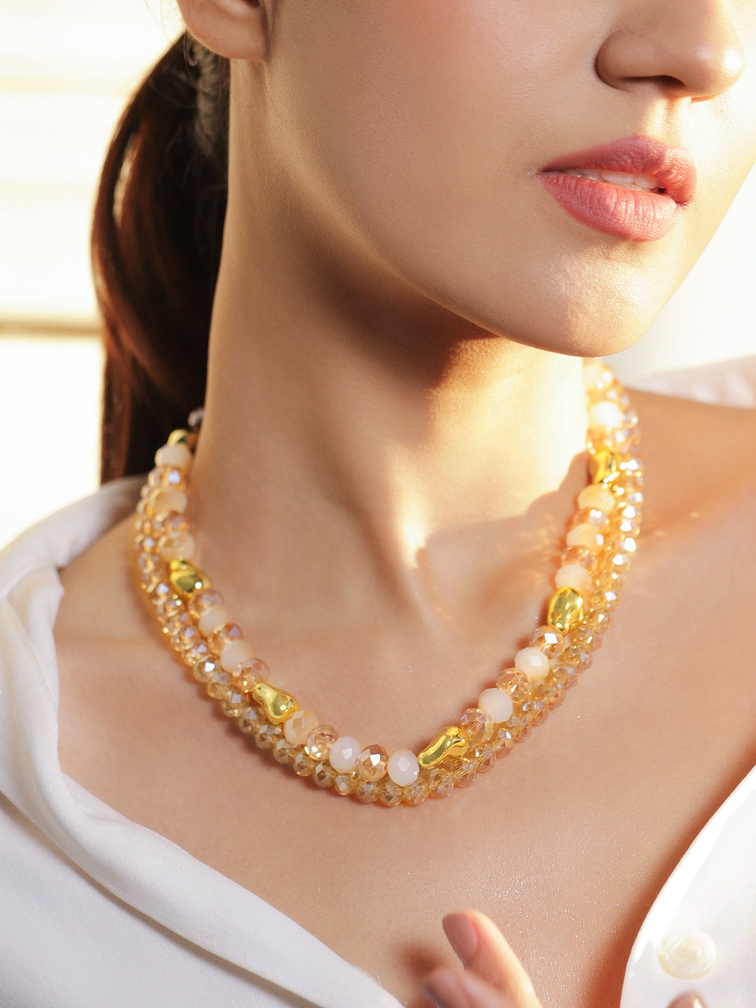 Champagne Gold Beaded Multi-Layered Necklace