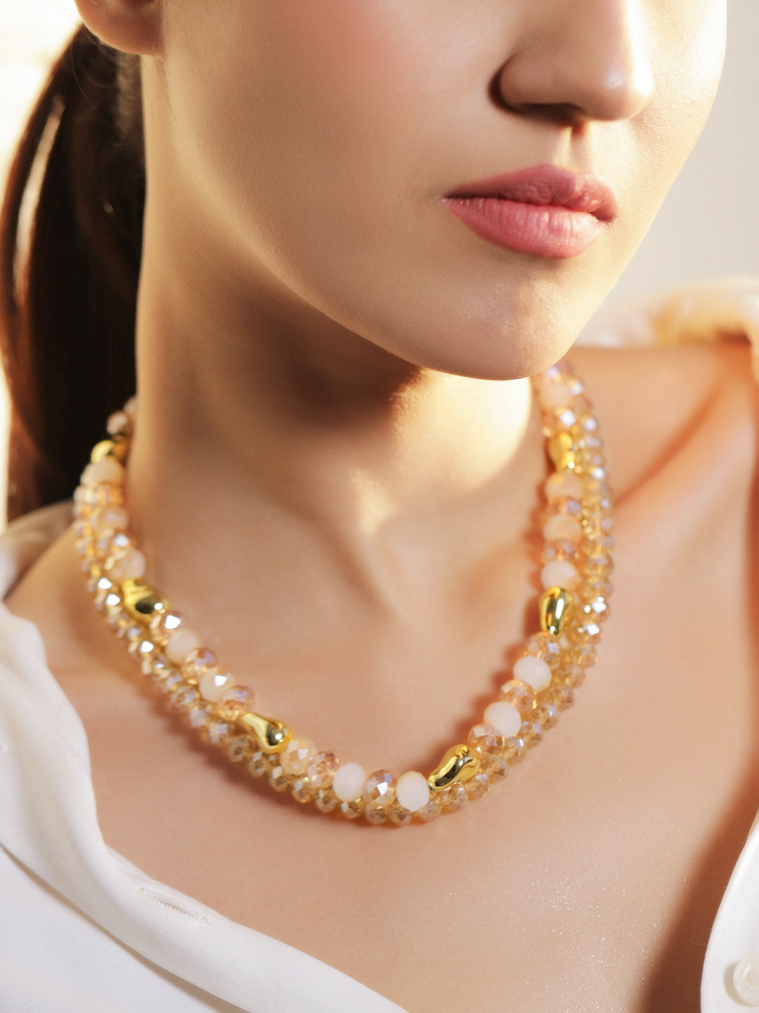 Champagne Gold Beaded Multi-Layered Necklace