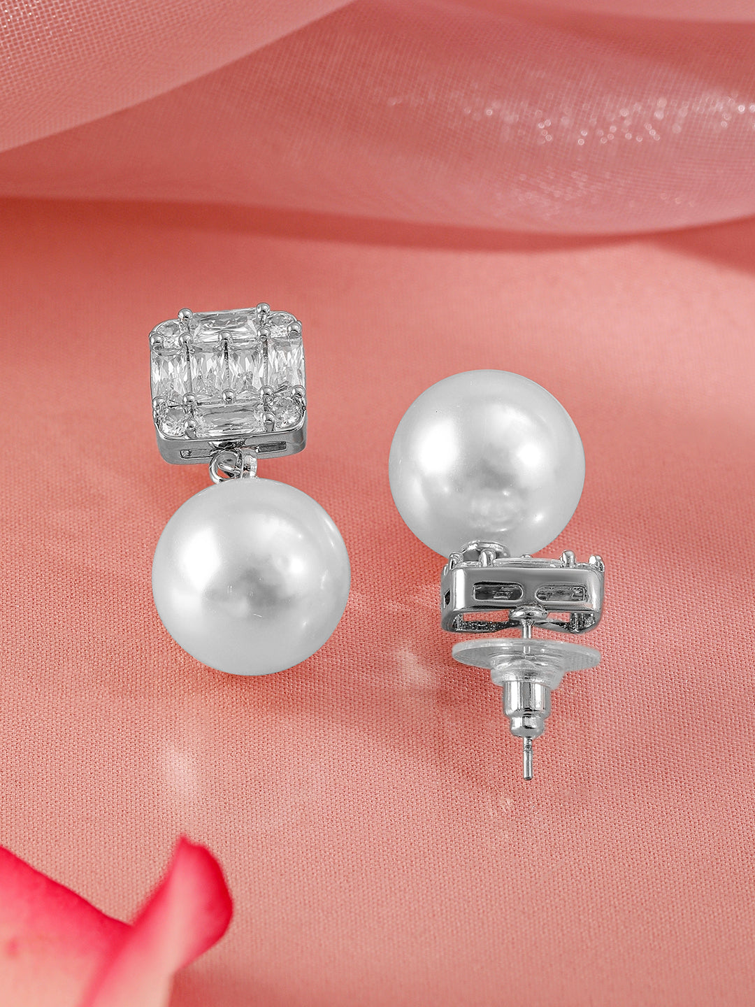 Luxe Pearl American Diamond Zirconia Drop Earrings