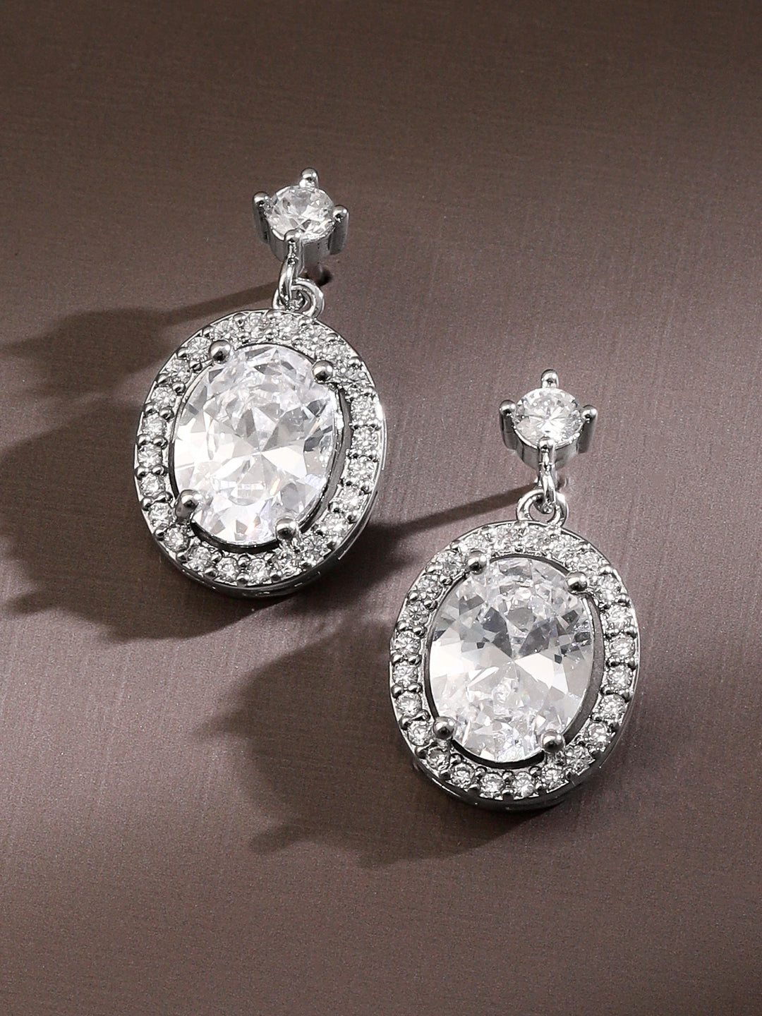Rhodium Plated American Diamond Zirconia Drop Earrings