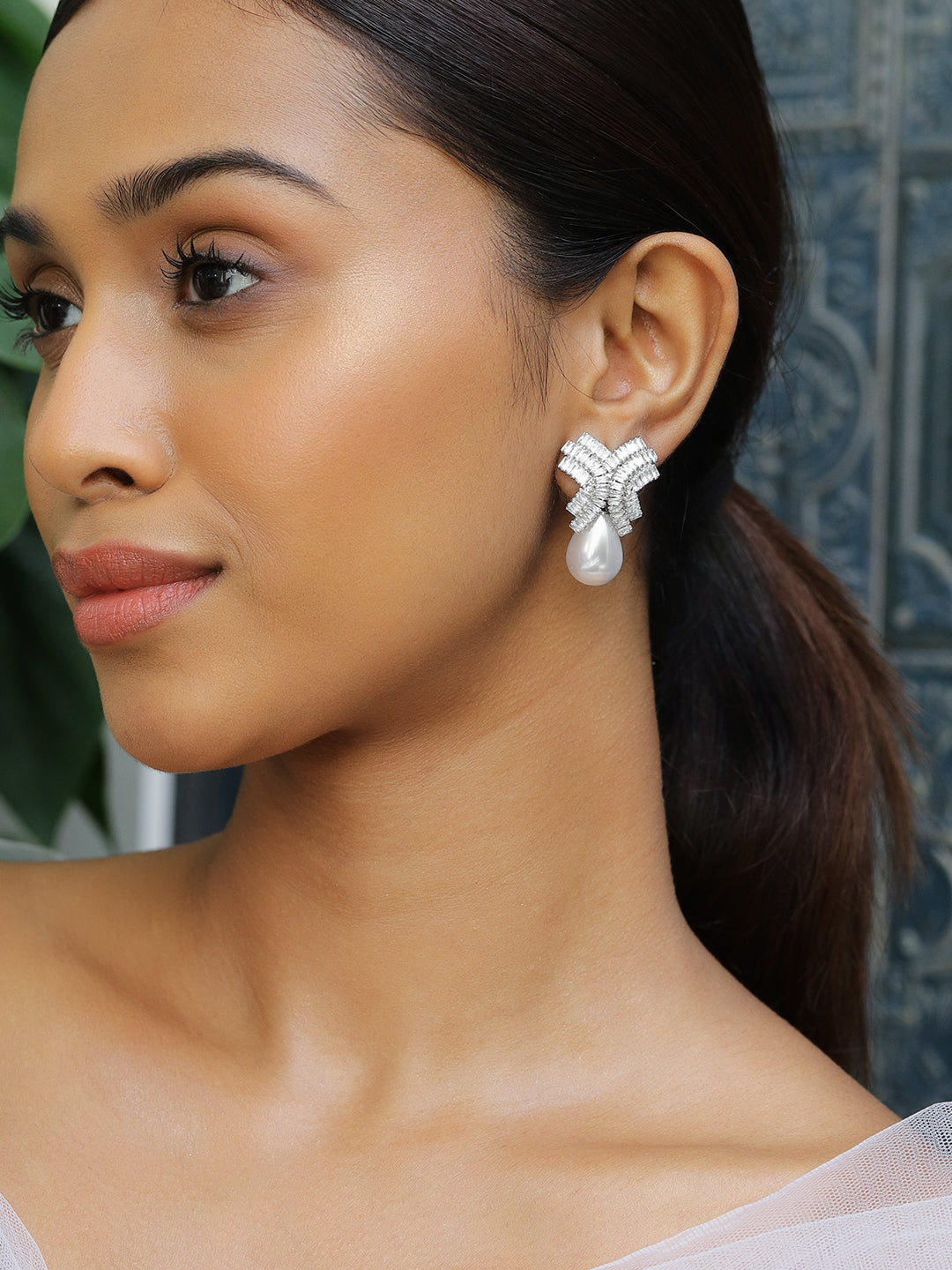 Whispers of Light American Diamond Zirconia Pearl Drops