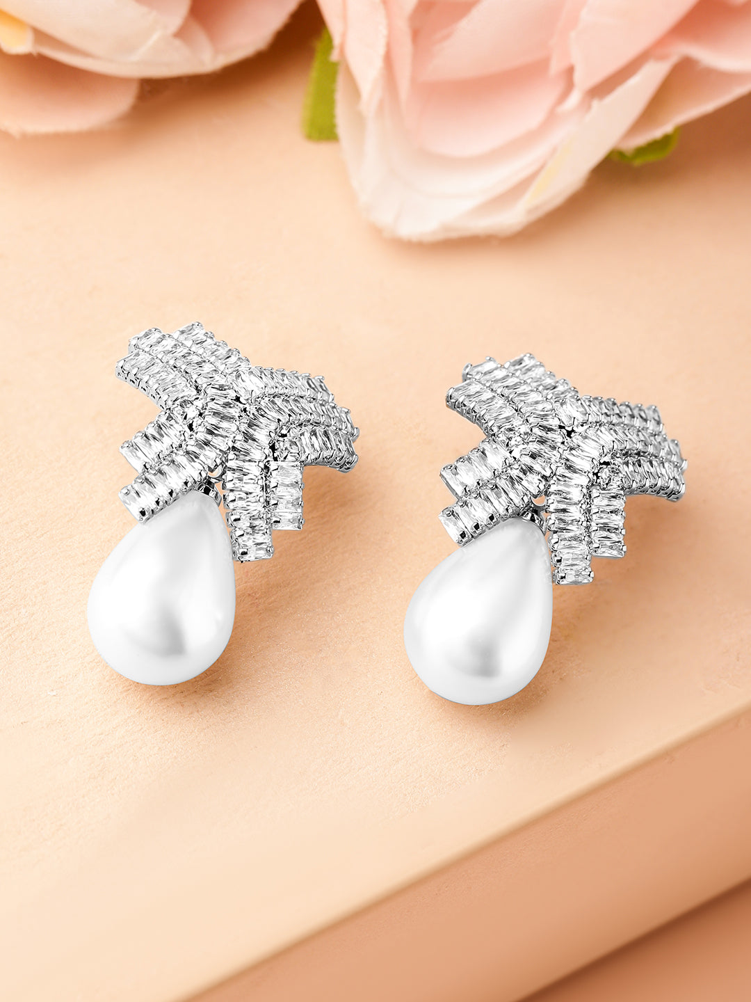 Whispers of Light American Diamond Zirconia Pearl Drops